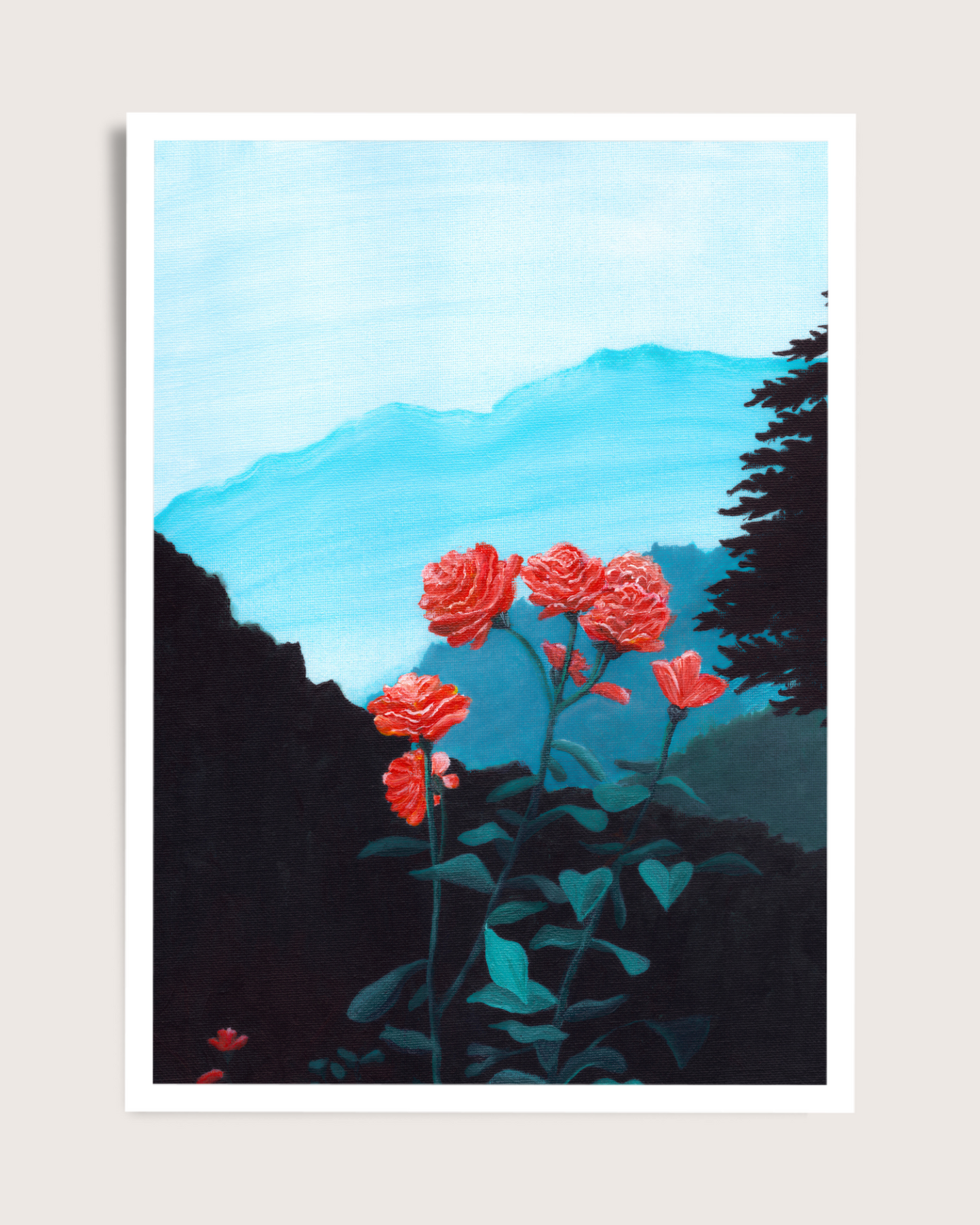 Hand-Painted Mountain Rose Canvas Art