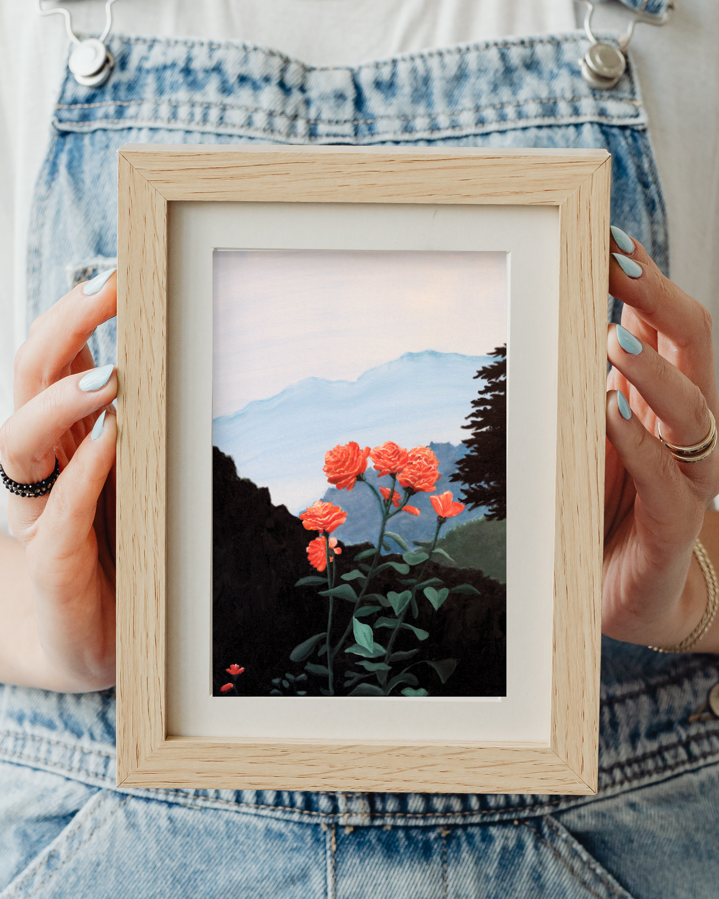 Original Mountain and Floral Acrylic Art Print