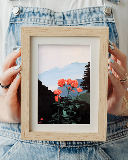Original Mountain and Floral Acrylic Art Print