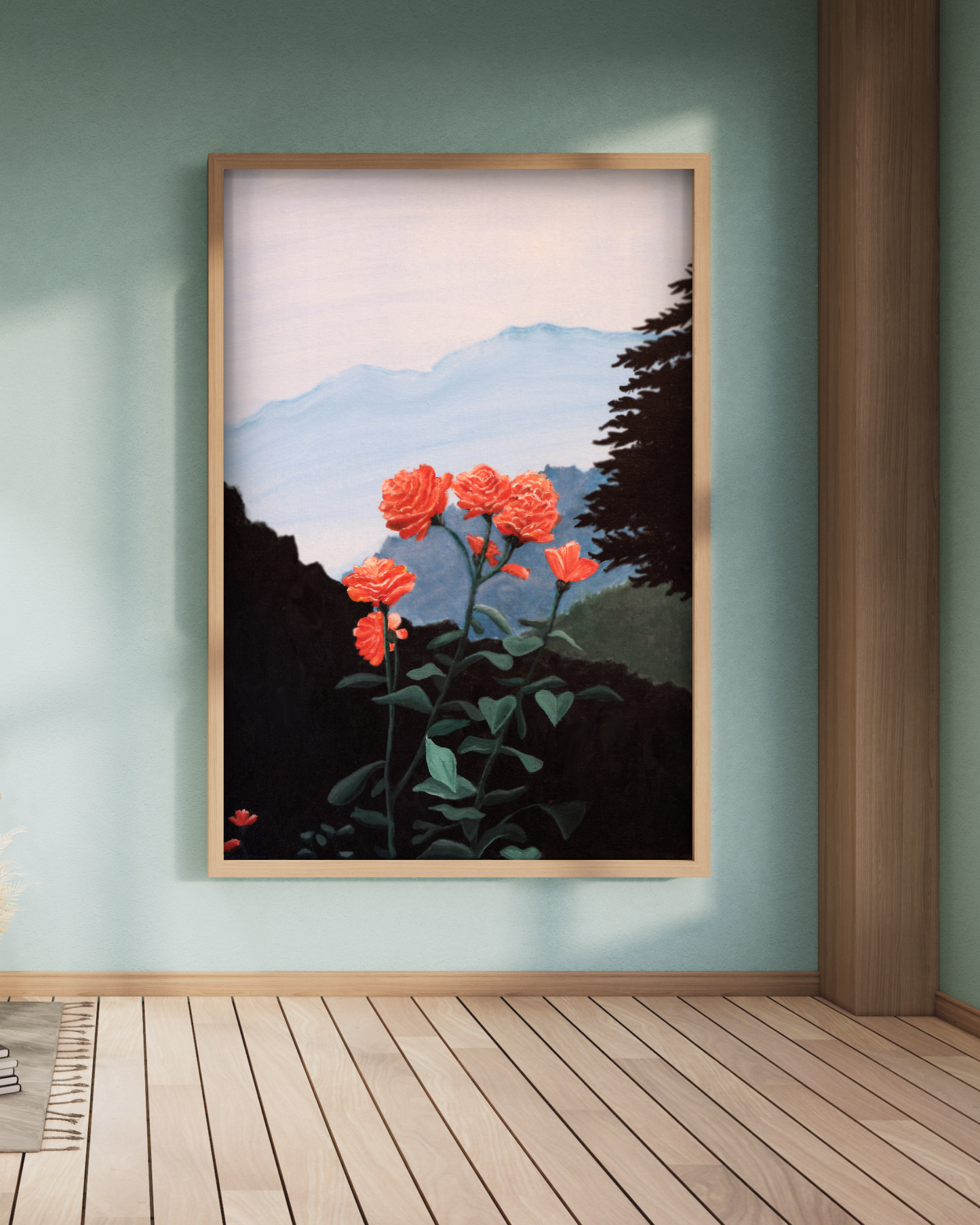 Nature-Inspired Mountain and Roses Art print
