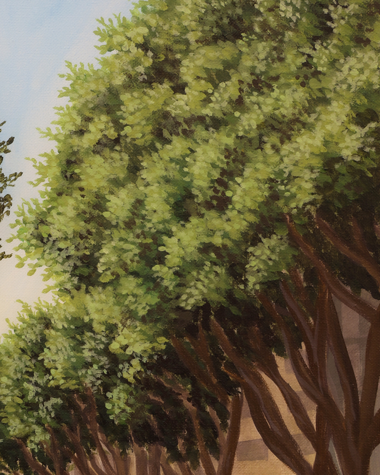 Close-up of a tree with detailed foliage and branches painting for sale